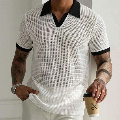 Summer Hollow Out Polo Shirt Men Lightweight Lapel Shirts Breathable Sport Tee Shirts for Men Sports Solid