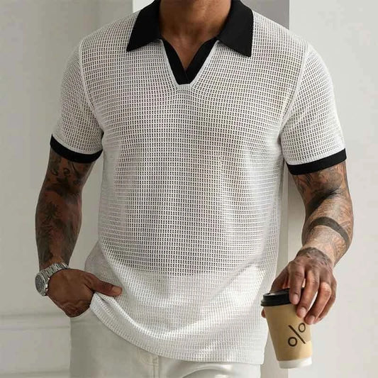 Summer Hollow Out Polo Shirt Men Lightweight Lapel Shirts Breathable Sport Tee Shirts for Men Sports Solid