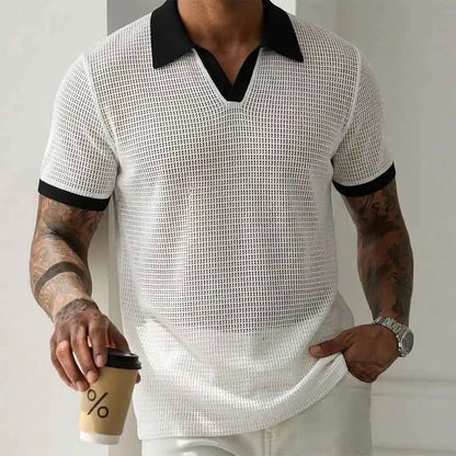 Summer Hollow Out Polo Shirt Men Lightweight Lapel Shirts Breathable Sport Tee Shirts for Men Sports Solid