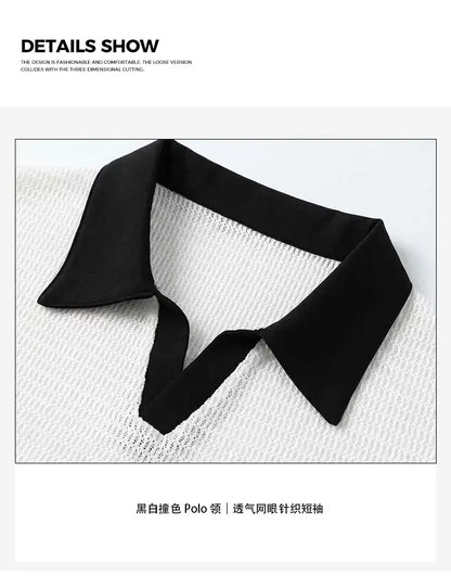 Summer Hollow Out Polo Shirt Men Lightweight Lapel Shirts Breathable Sport Tee Shirts for Men Sports Solid