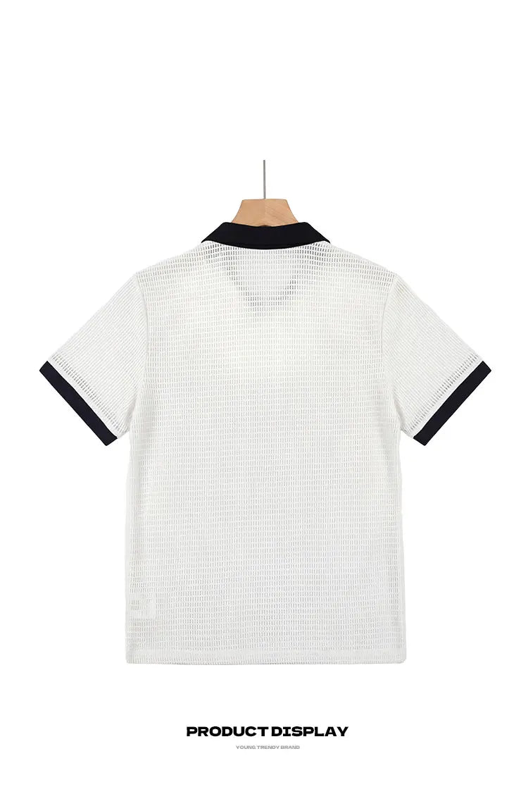 Summer Hollow Out Polo Shirt Men Lightweight Lapel Shirts Breathable Sport Tee Shirts for Men Sports Solid