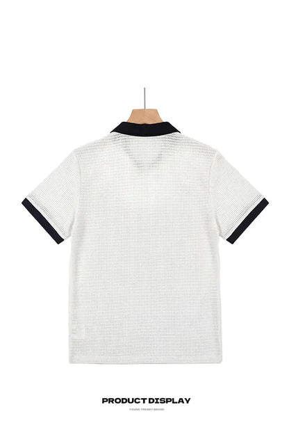 Summer Hollow Out Polo Shirt Men Lightweight Lapel Shirts Breathable Sport Tee Shirts for Men Sports Solid