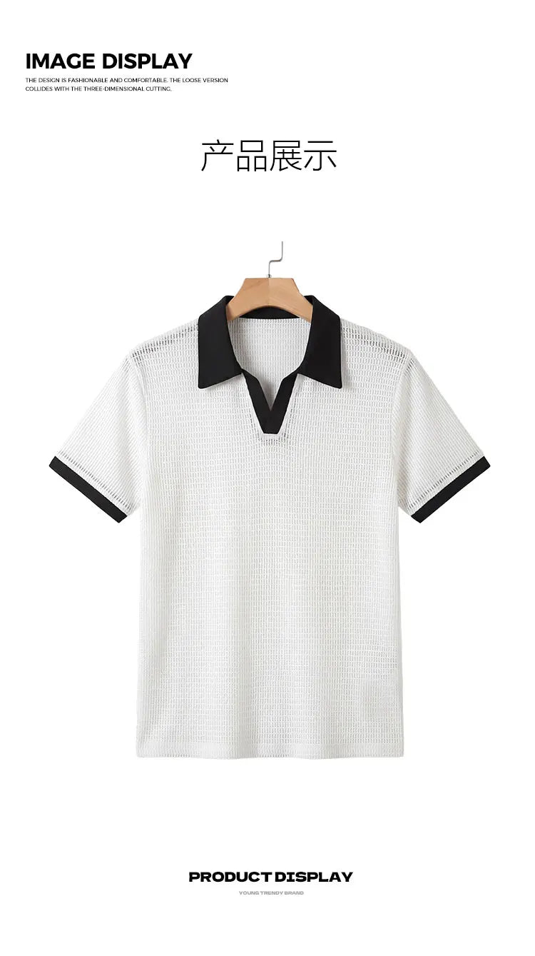 Summer Hollow Out Polo Shirt Men Lightweight Lapel Shirts Breathable Sport Tee Shirts for Men Sports Solid