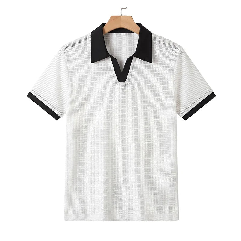 Summer Hollow Out Polo Shirt Men Lightweight Lapel Shirts Breathable Sport Tee Shirts for Men Sports Solid