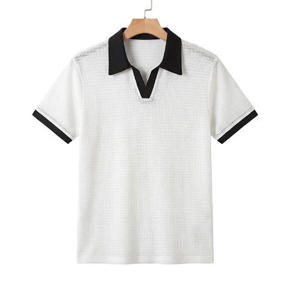 Summer Hollow Out Polo Shirt Men Lightweight Lapel Shirts Breathable Sport Tee Shirts for Men Sports Solid